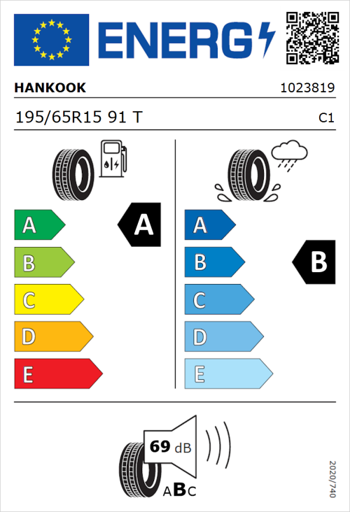 Tyre Label for Hankook Kinergy Eco 2 K435 195/65R15 91T