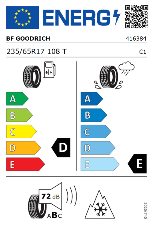 Tyre Label for BF Goodrich Trail-Terrain T/A 235/65R17 108T