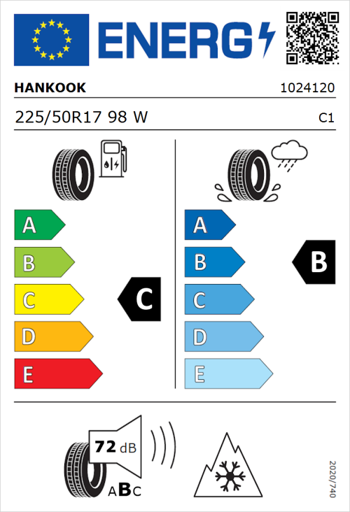 Tyre Label for Hankook Kinergy 4S 2 H750 225/50R17 98W