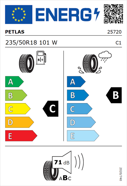 Tyre Label for Petlas Velox Sport PT741 235/50R18 101W