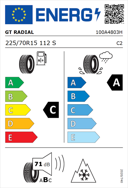 Tyre Label for GT Radial Maxmiler Allseason2 225/70R15 112S