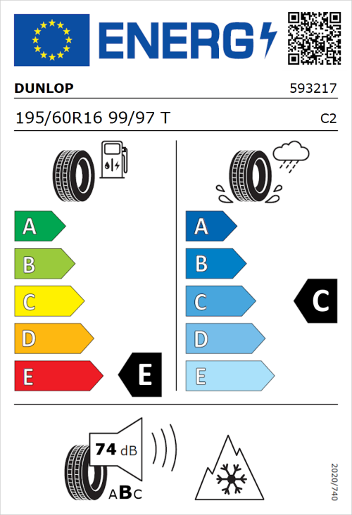 Tyre Label for Dunlop Econodrive A/S 195/60R16 99/97T