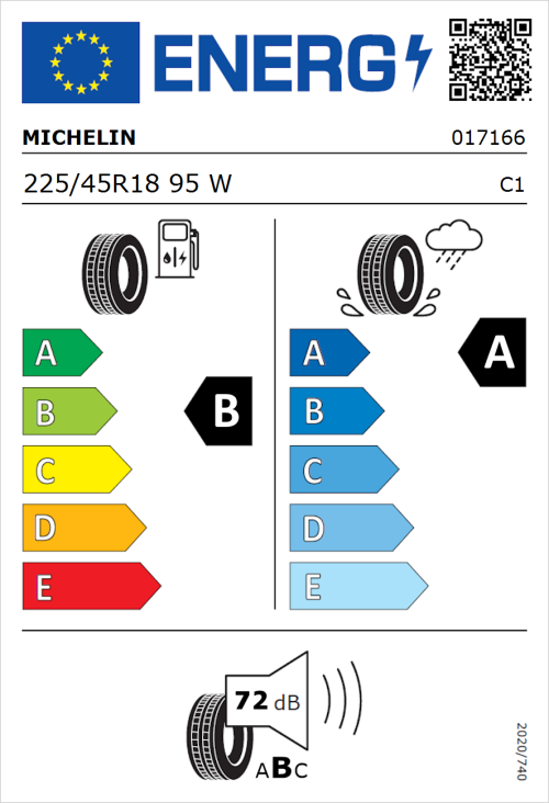 Tyre Label for Michelin Pilot Sport 5 225/45R18 95W