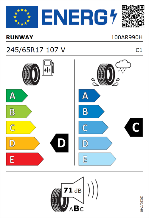 Tyre Label for Runway Enduro SUV 245/65R17 107V