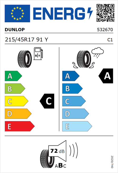 Tyre Label for Dunlop SP Sport Maxx RT 2 215/45R17 91Y